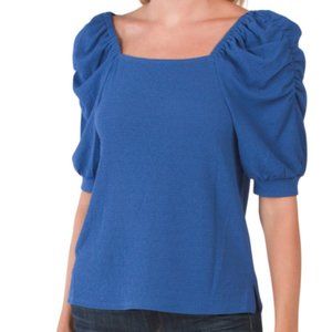 NWT VINCE CAMUTO PUFF SHOULDER SQUARE NECK INJECTION BLOUSE TOP